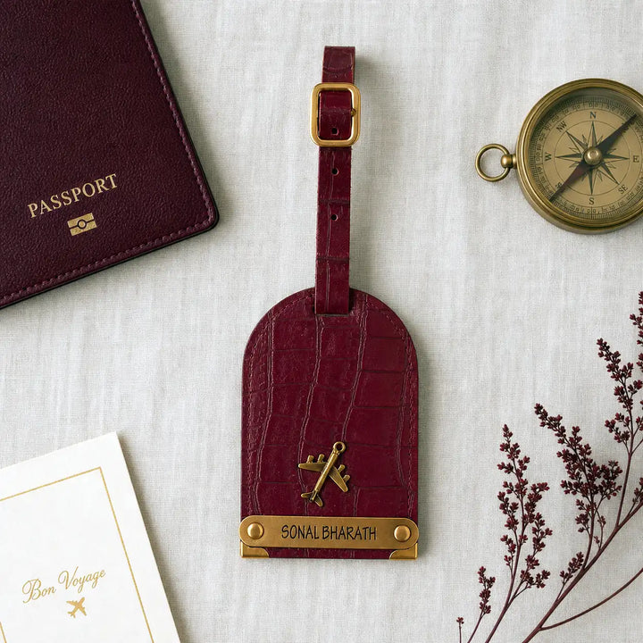 Dark Red Croco Luggage Tag