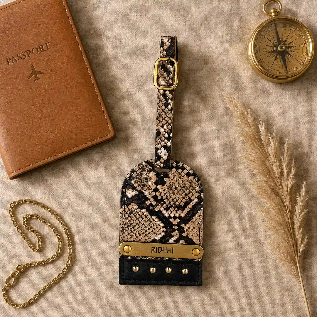 Brown and Beige Animal Print Luggage Tag