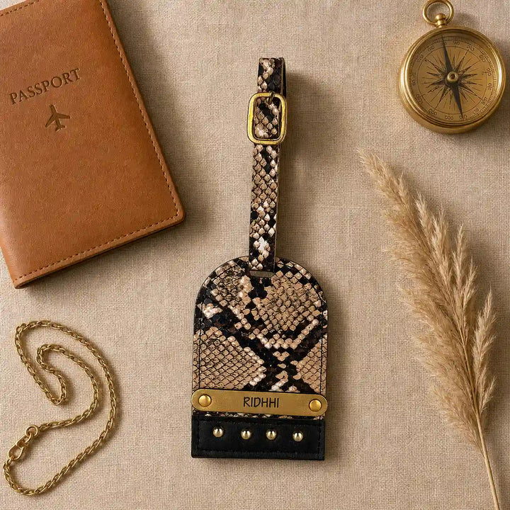 Brown and Beige Animal Print Luggage Tag