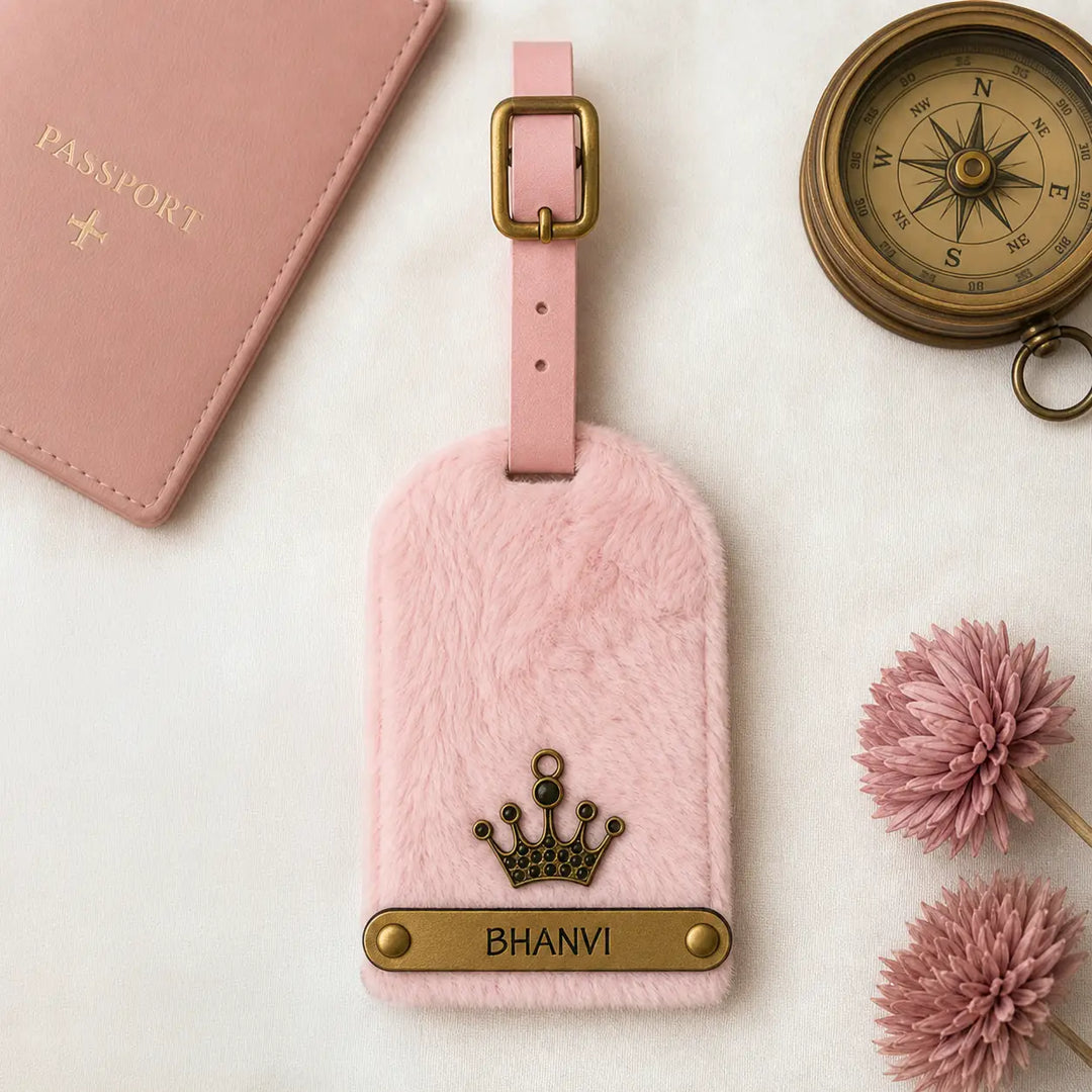 Baby Pink Fur Luggage Tag