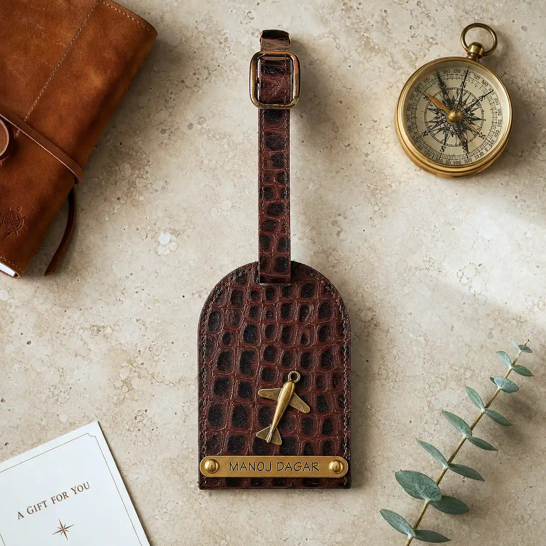 Light and Dark Brown Croco Luggage Tag