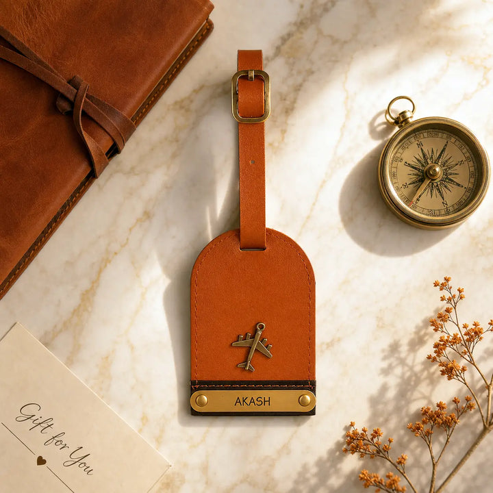Tan Brown Dual Tone Luggage Tag
