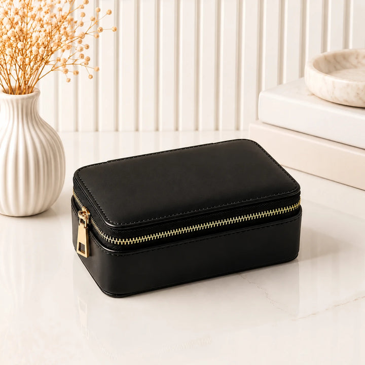 The Duo Watch Case – 2 Watch Travel Organiser in Vegan Leather, Gold Zip &amp; Removable Pillows