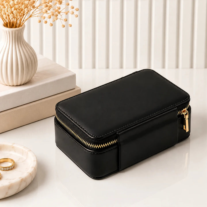 The Duo Watch Case – 2 Watch Travel Organiser in Vegan Leather, Gold Zip &amp; Removable Pillows
