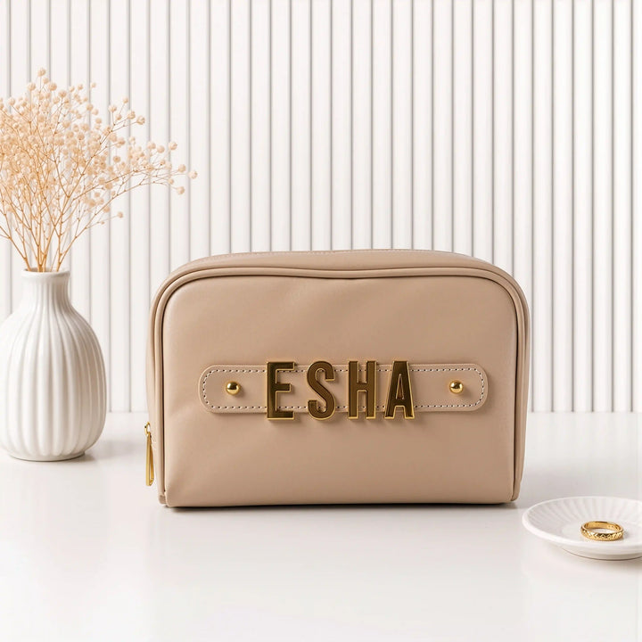 The Letter Pouch – Personalised Vanity &amp; Makeup Pouch with Gold Metal Letters, Vegan Leather