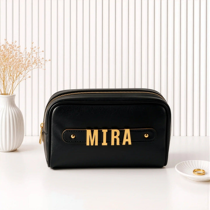 The Letter Pouch – Personalised Vanity &amp; Makeup Pouch with Gold Metal Letters, Vegan Leather