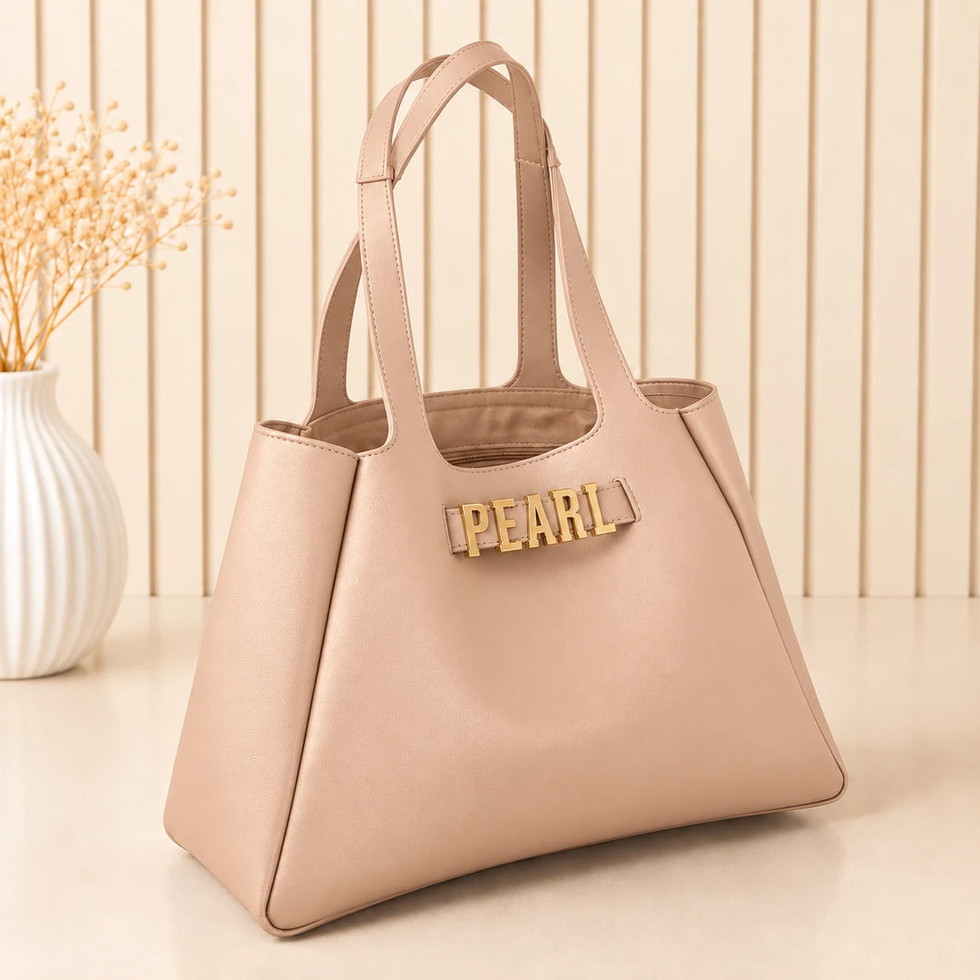 The Letter Tote – Personalised Vegan Leather Tote Bag with Gold Metal Letters, Organised Interior