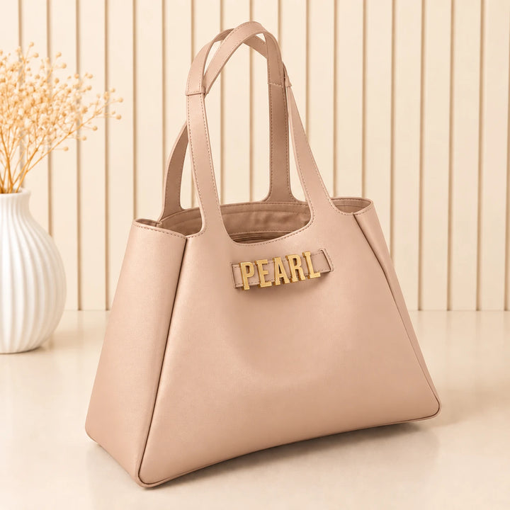The Letter Tote – Personalised Vegan Leather Tote Bag with Gold Metal Letters, Organised Interior