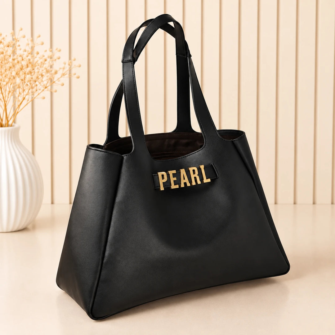 The Letter Tote – Personalised Vegan Leather Tote Bag with Gold Metal Letters, Organised Interior