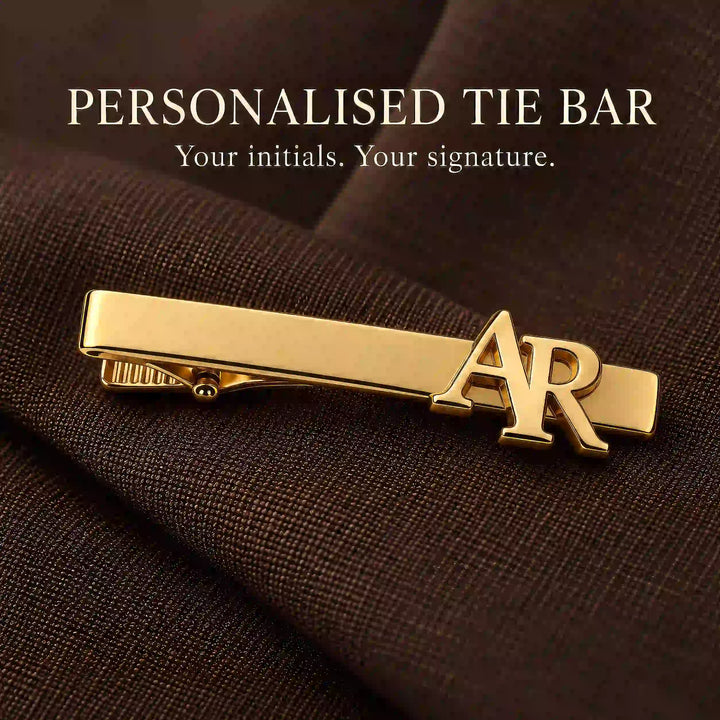 Personalised gold tone two initial monogram tie pin — front view