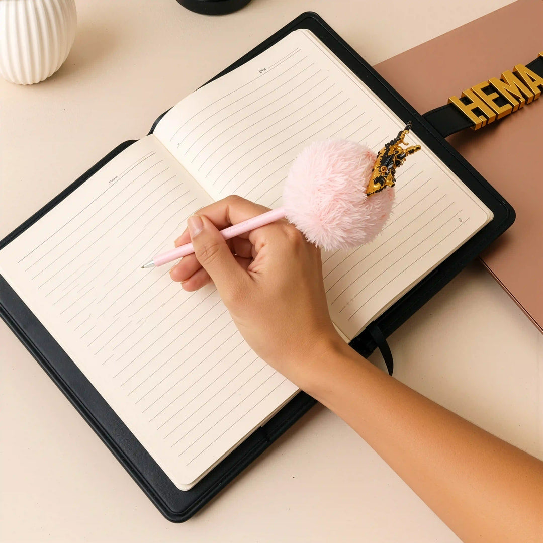 The Letter Diary – Personalised A5 Diary with Gold Metal Letters, Refillable Vegan Leather Cover | Black &amp; Beige