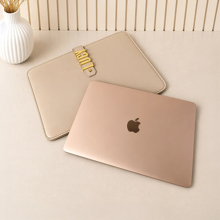 The Letter Laptop Sleeve – Personalised Laptop Sleeve with Gold Letters, Vegan Leather | All Sizes