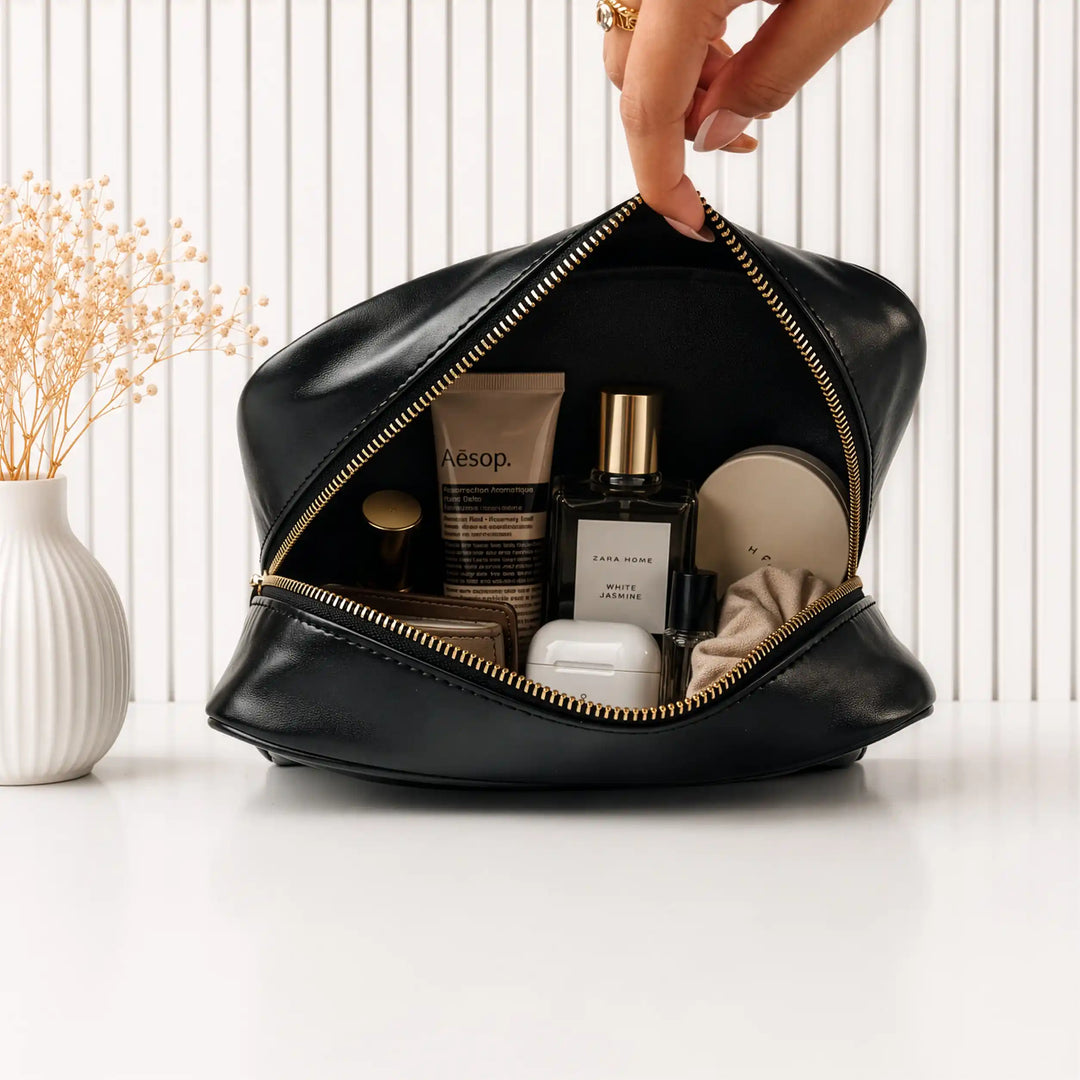 The Letter Pouch – Personalised Vanity &amp; Makeup Pouch with Gold Metal Letters, Vegan Leather