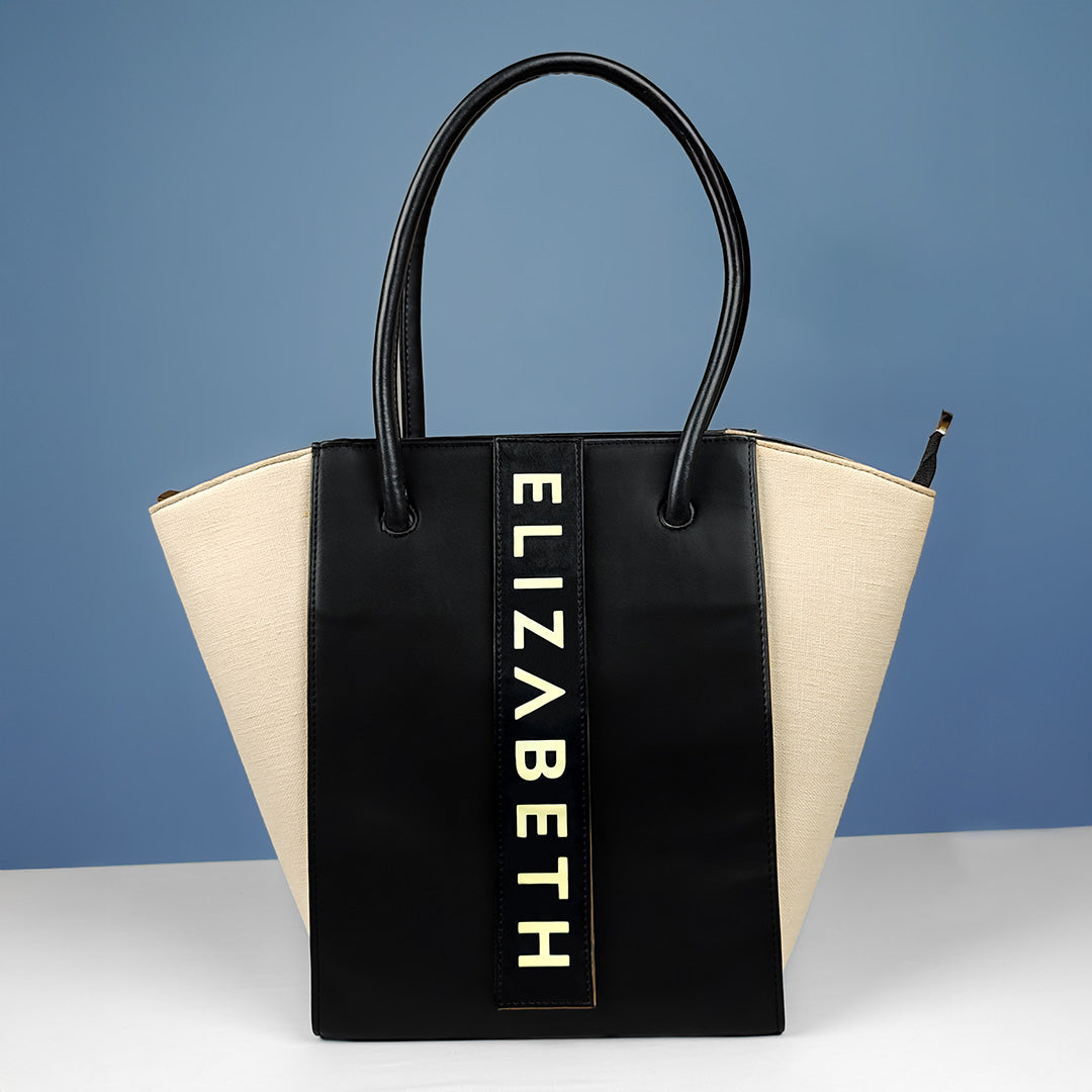 Black and beige personalized tote bag by TPC Gifts with &