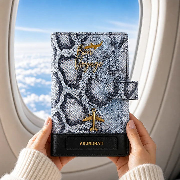 Snakeskin-patterned travel journal with &