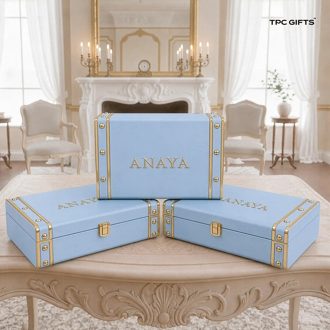 Personalised Classic Vegan Leather Trunk Box — Powder Blue