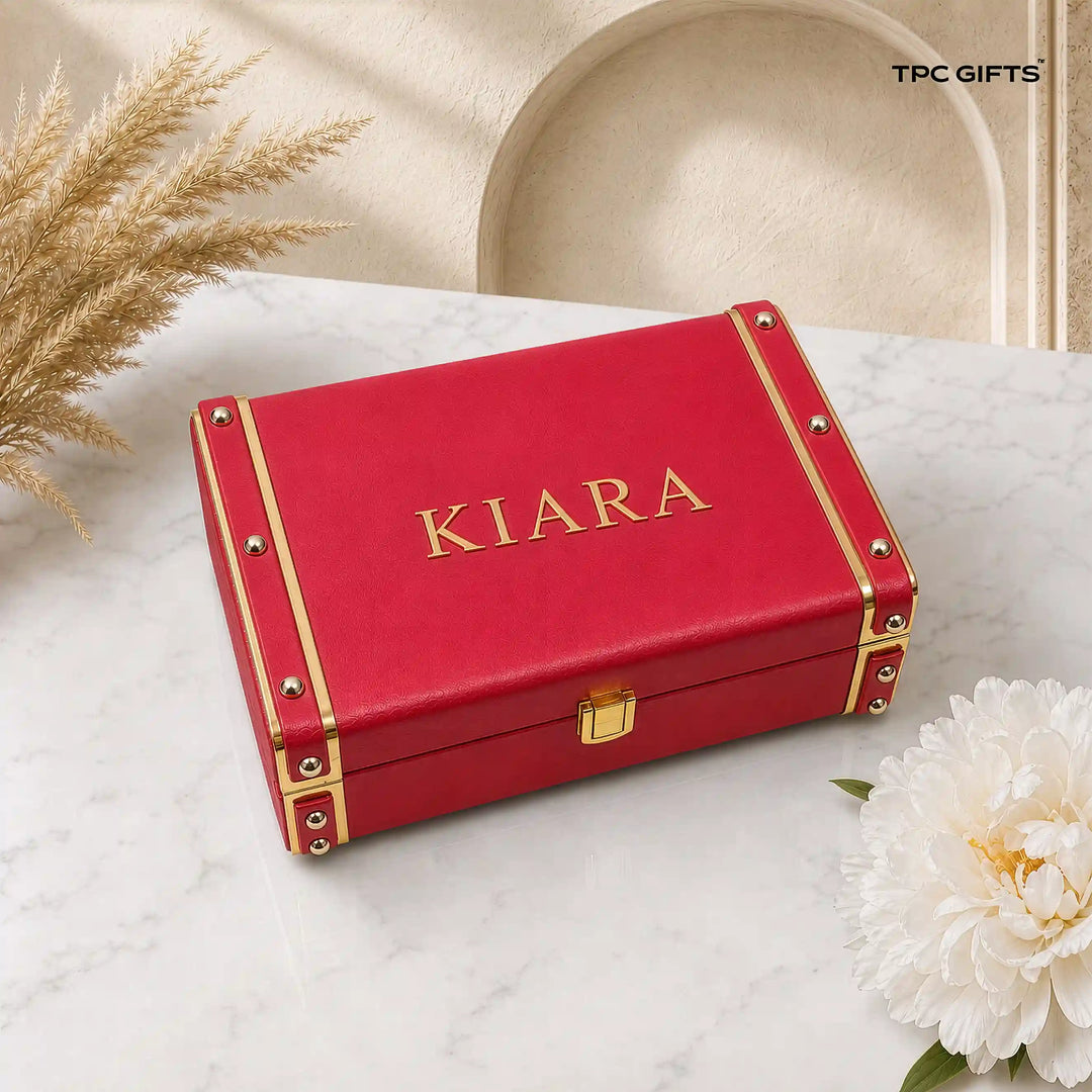 Personalised Classic Vegan Leather Trunk Box — Scarlet