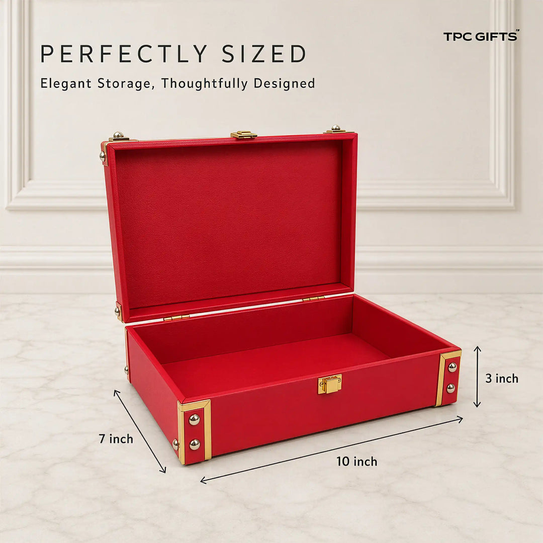 Personalised Classic Vegan Leather Trunk Box — Scarlet