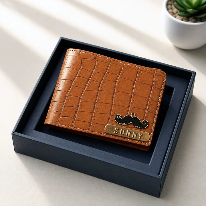 Brown crocodile-patterned wallet with &
