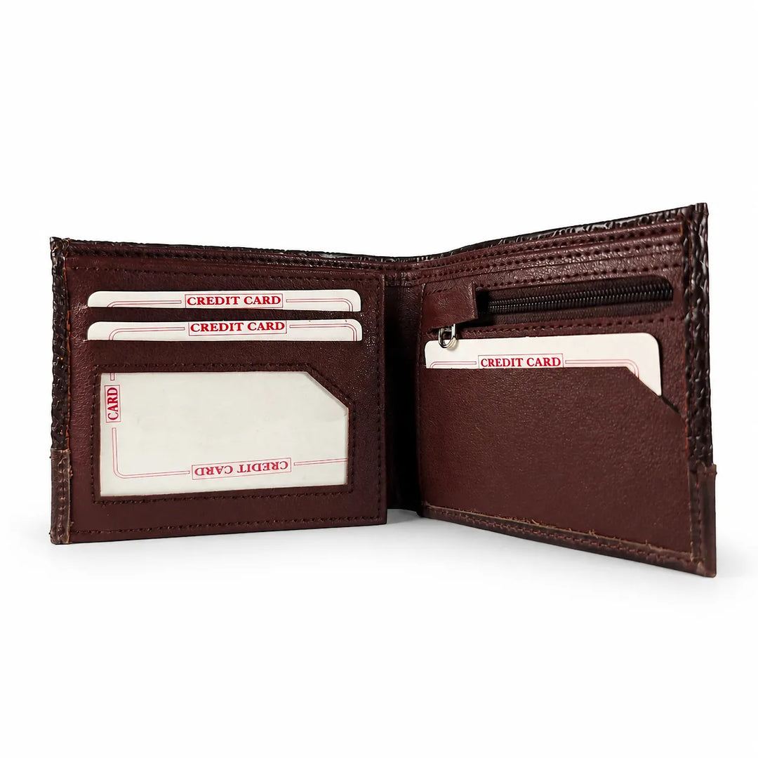 Coffee Zig - Zag Wave Genuine Leather Mens Wallet