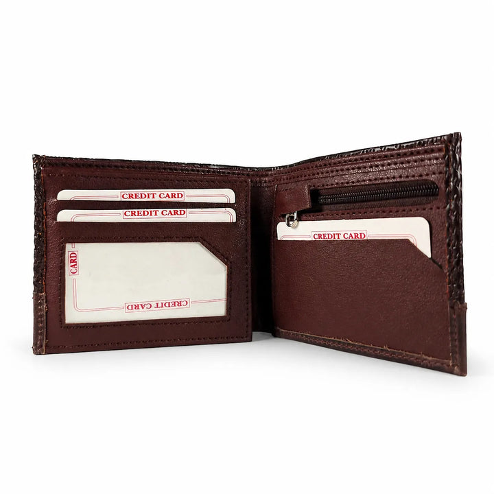 Coffee Zig - Zag Wave Genuine Leather Mens Wallet