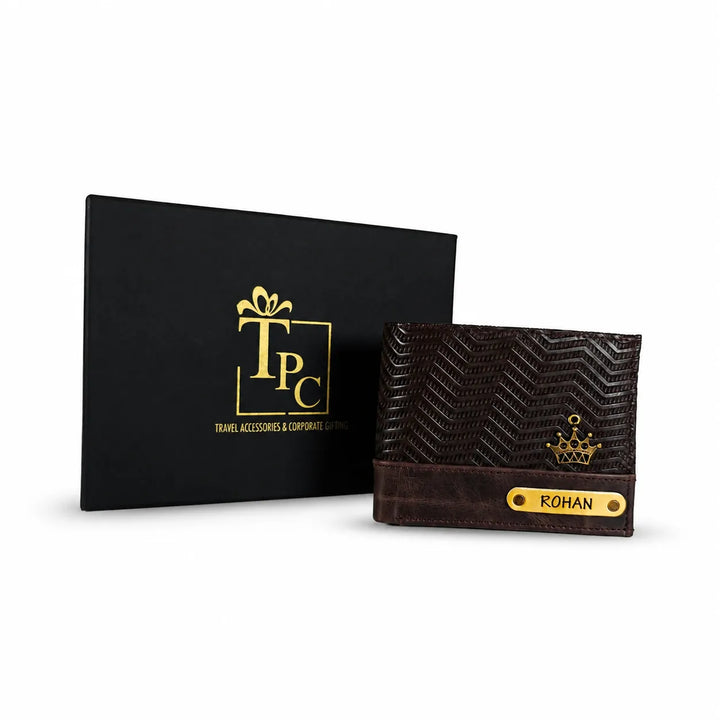 Coffee Zig - Zag Wave Genuine Leather Mens Wallet