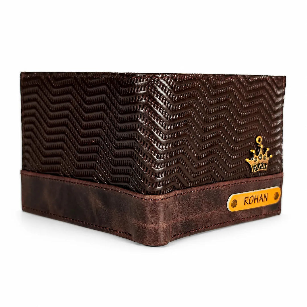 Coffee Zig - Zag Wave Genuine Leather Mens Wallet