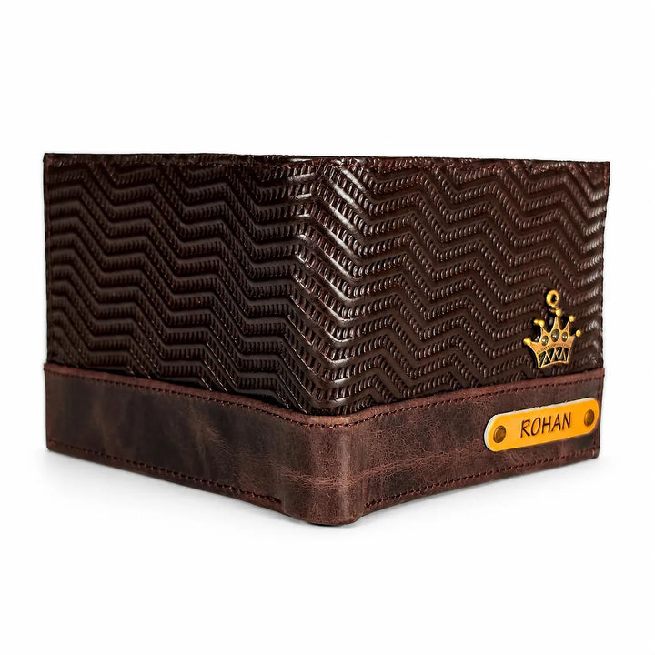 Coffee Zig - Zag Wave Genuine Leather Mens Wallet