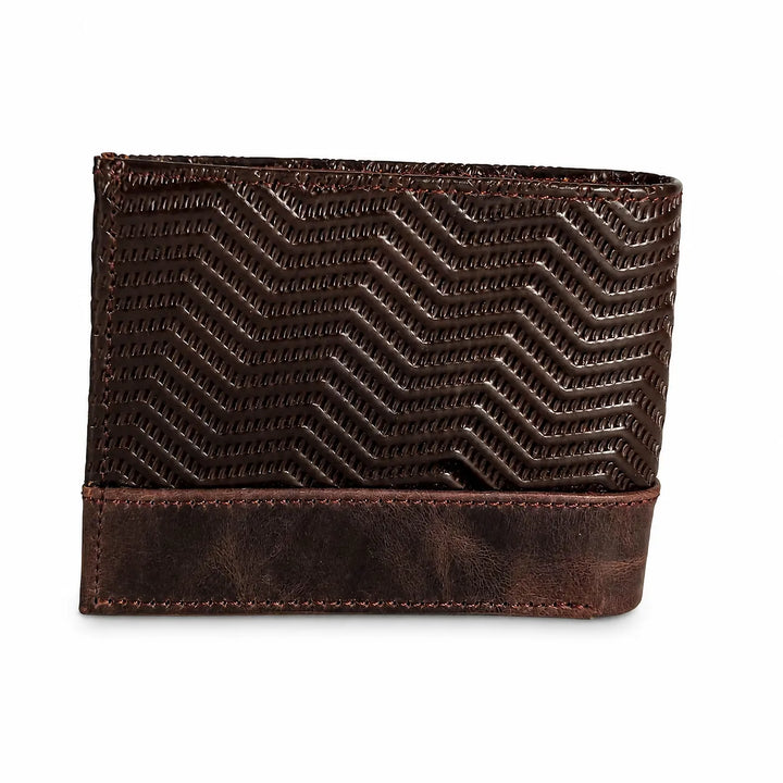 Coffee Zig - Zag Wave Genuine Leather Mens Wallet