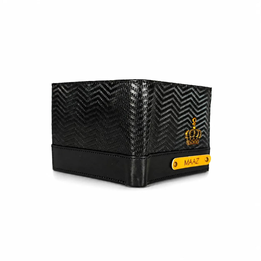Personalized Black Zig - Zag  Genuine Leather Mens Wallet