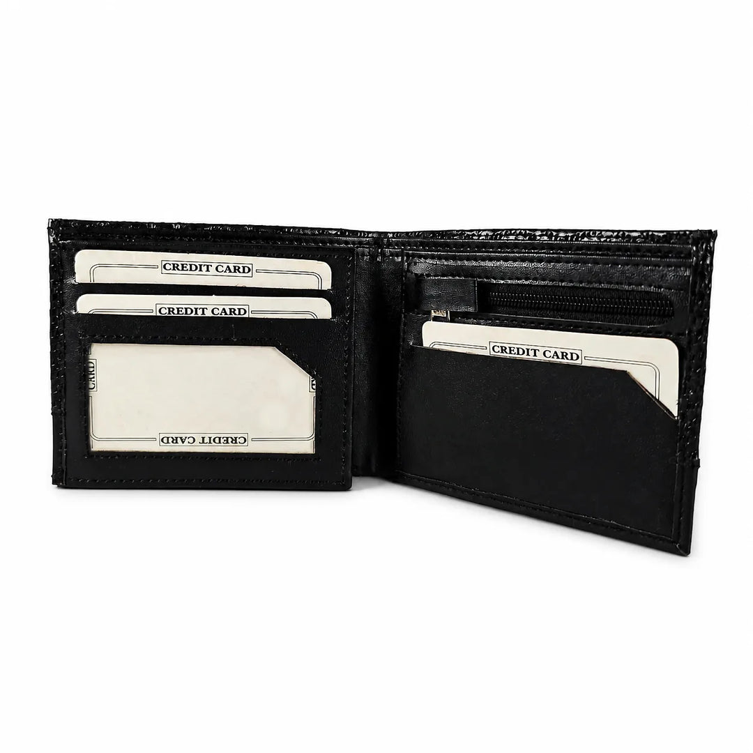 Personalized Black Zig - Zag  Genuine Leather Mens Wallet