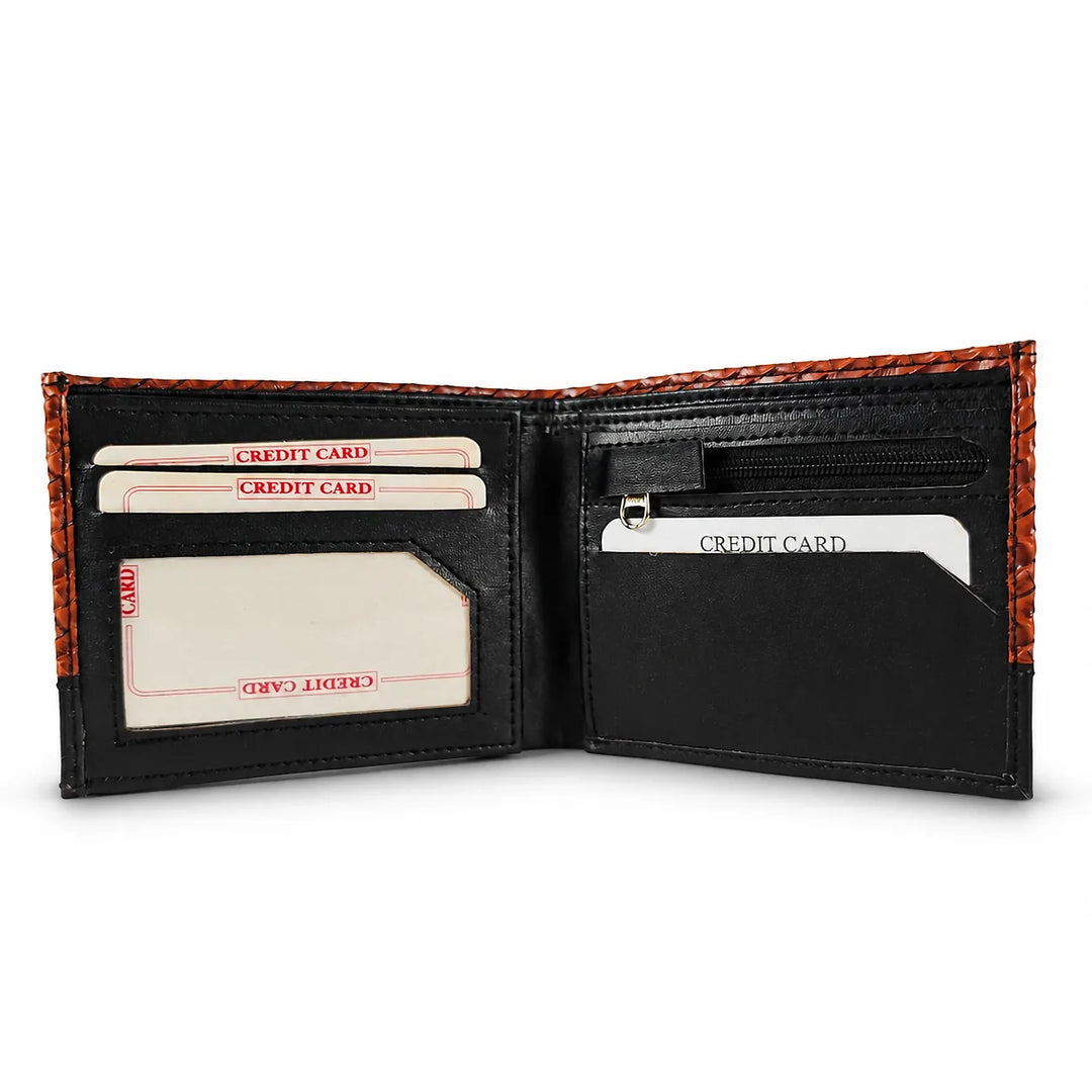 Personalized Peacan &amp; Umber Weave Texture Mens Wallet