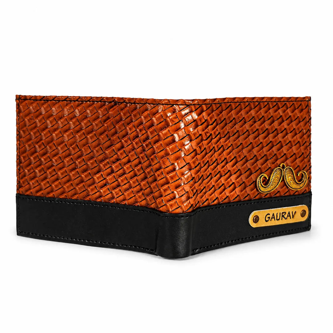 Personalized Peacan &amp; Umber Weave Texture Mens Wallet