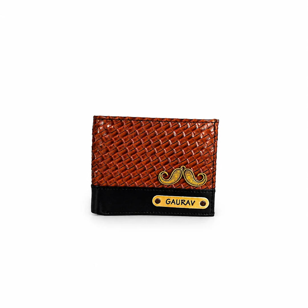 Personalized Peacan &amp; Umber Weave Texture Mens Wallet