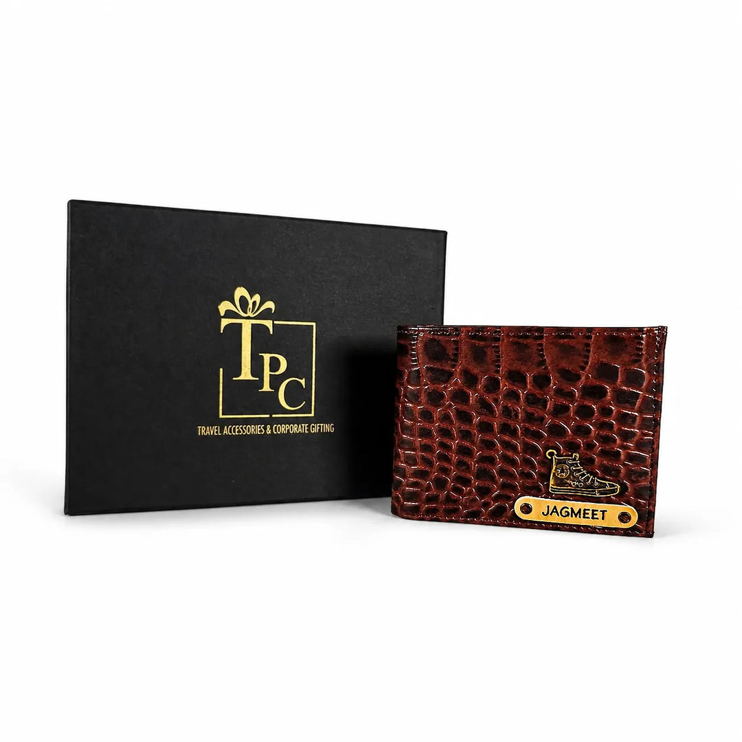 Personalized Dark Brown Gator Texture Leather Men&