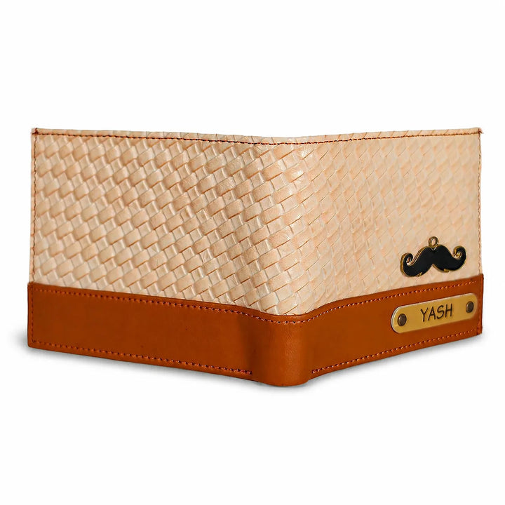 Personalized Cinnamon &amp; Sand Weave Texture  Mens Wallet