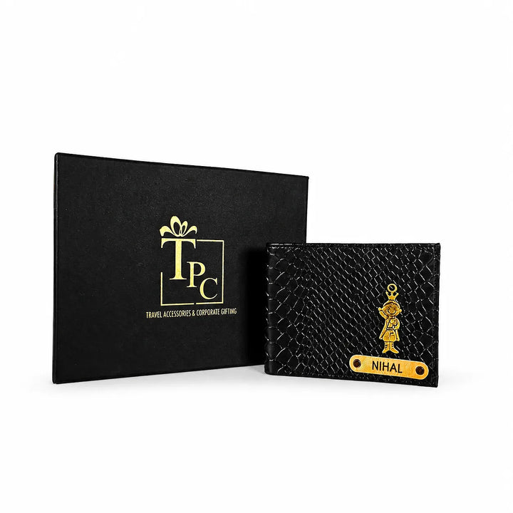 Personalized Men’s Textured Black Wallet with Free Charm