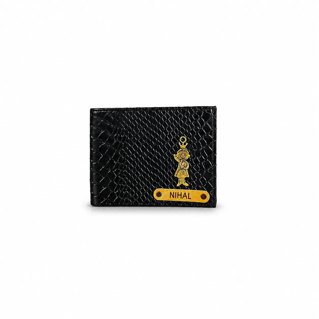 Personalized Men’s Textured Black Wallet with Free Charm