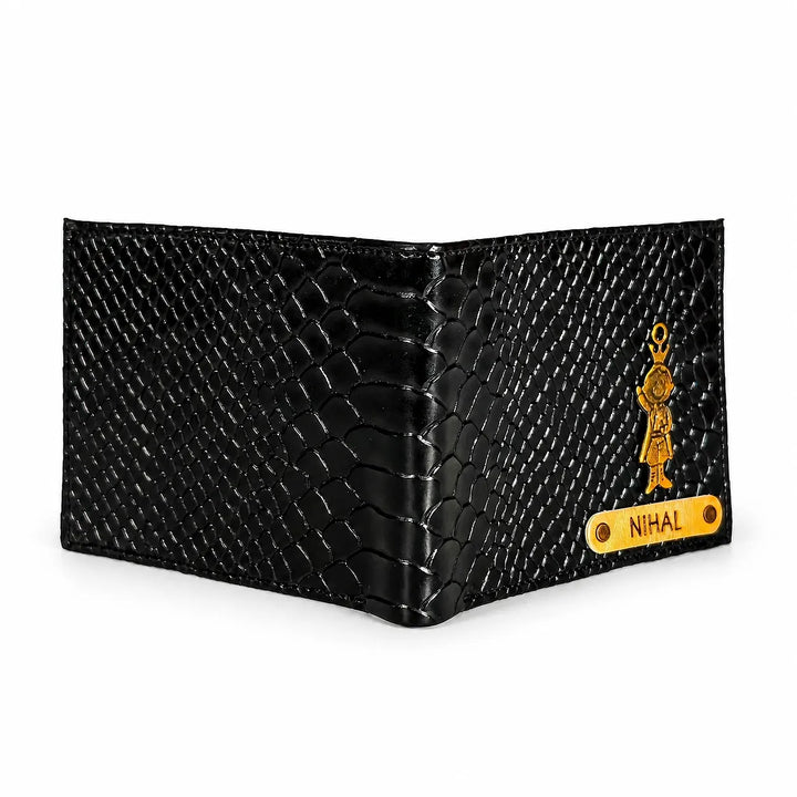 Personalized Men’s Textured Black Wallet with Free Charm