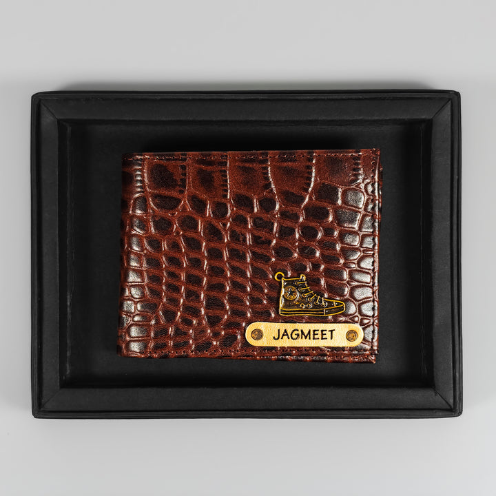 Personalized Dark Brown Gator Texture Leather Men&