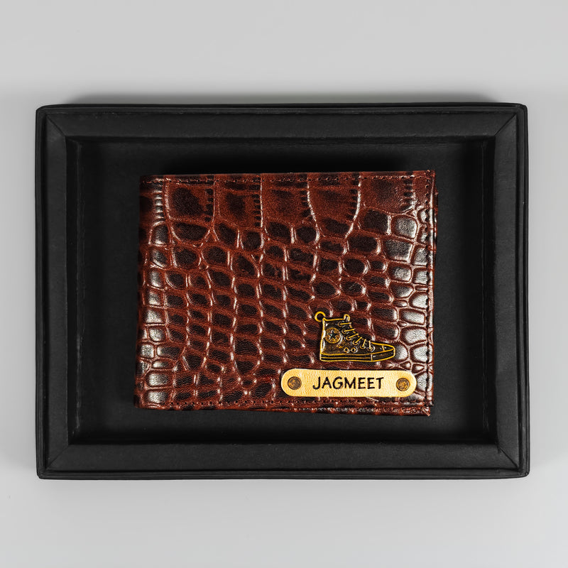 Personalized Dark Brown Gator Texture Leather Men&