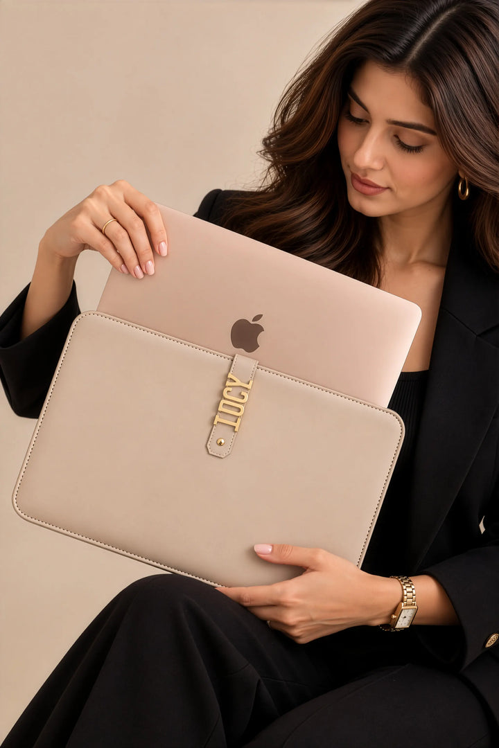 The Letter Laptop Sleeve – Personalised Laptop Sleeve with Gold Letters, Vegan Leather | All Sizes