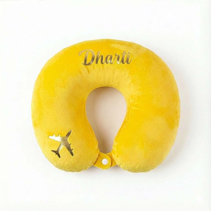 Yellow travel neck pillow with &