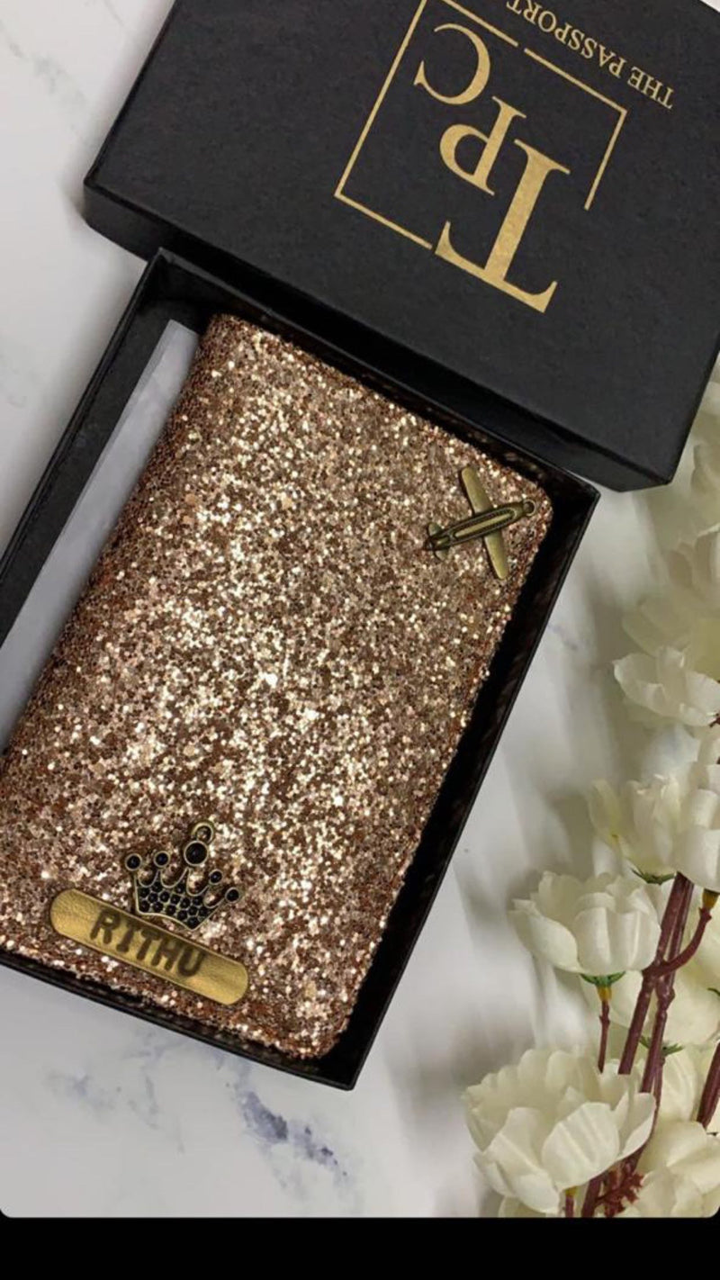 Personalised Bronze Glitter Passport Cover