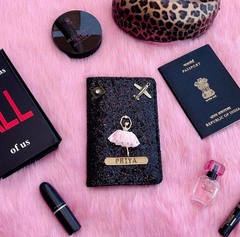 Personalised Black Shimmer Passport Cover