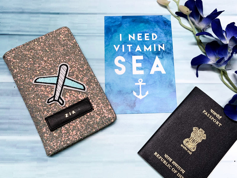 Personalised Sea Green Glitter Passport Cover