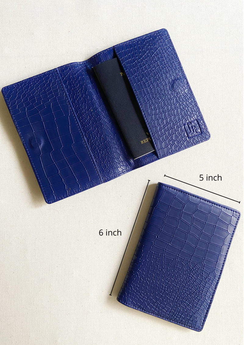 Personalised Ink Blue Croc Finish Passport Cover