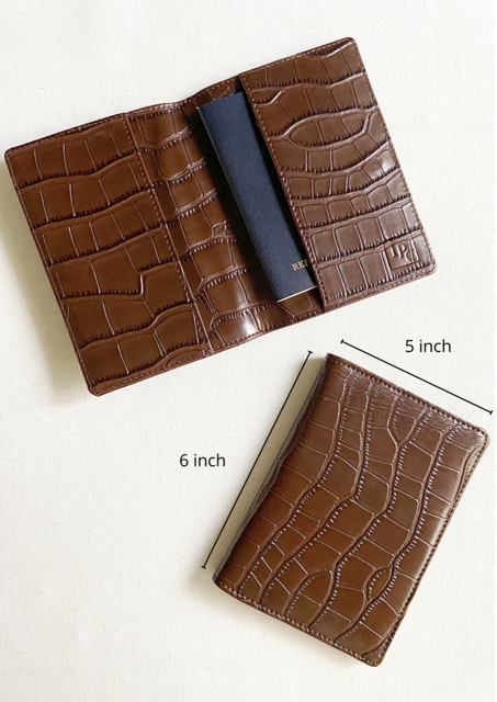 Inside view of Personalised Shaded Dark Brown Croc Texture Passport Cover