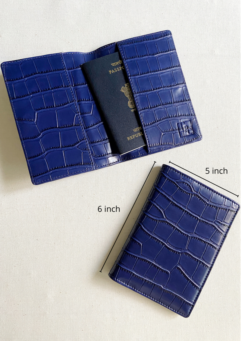 Personalised Dark Ink Blue Croc Texture Passport Cover
