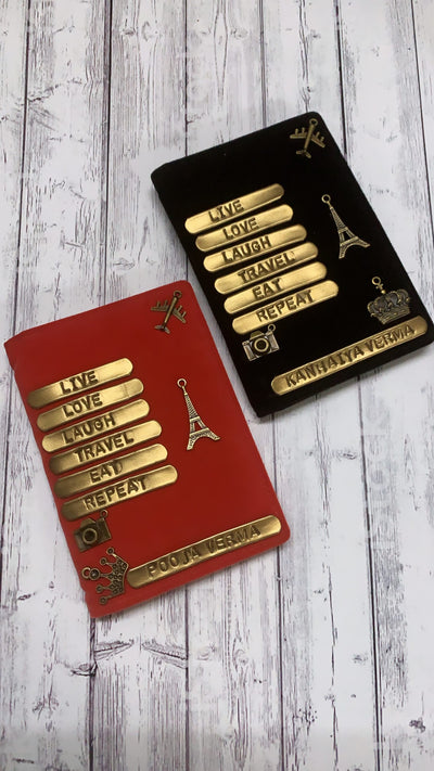 Personalised Couple Black & Red Velvet Passport Cover